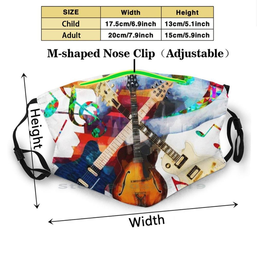 Изображение товара: Рок на многоразовые рот маска для лица с фильтрами детские музыкальные гитары ноты фортепиано рука и рулон