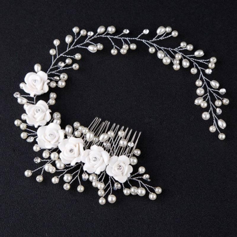 Изображение товара: Elegant Crystal Pearl Flower Hair Jewelry Wedding Hair Accessories Hair Comb Bridal Hair Clips Tiara Hair Ornaments