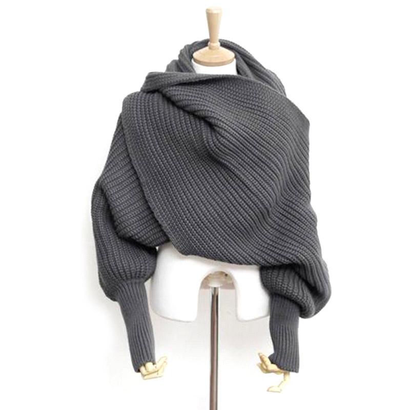 Изображение товара: Европейский стиль, зимний женский длинный шарф с рукавами, шерстяные вязаные шарфы для женщин, плотная теплая Повседневная шаль высокого качества