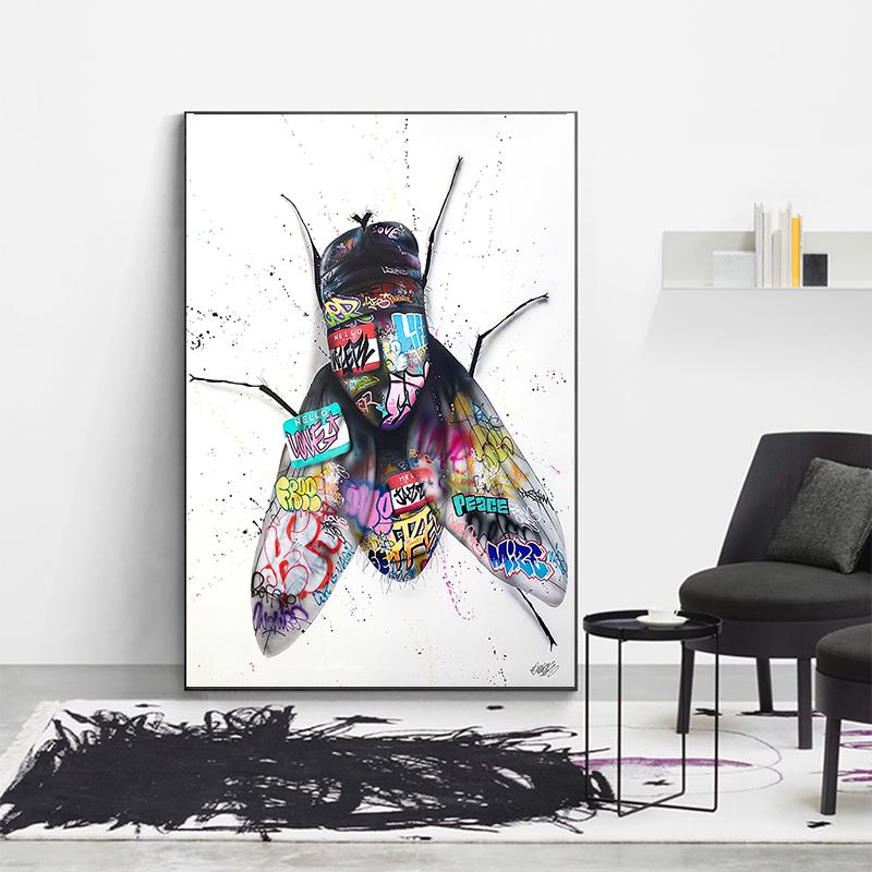 Изображение товара: Абстрактный постер и принты насекомых мух граффити художественные настенные картины Современный стиль насекомое холст живопись для украшения дома