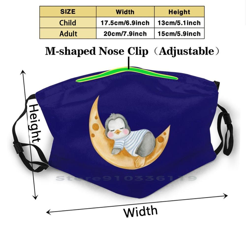 Изображение товара: Маска для лица многоразовая детская с фильтрами, акварелью, пингвином, повязкой для сна и Луны, с милыми животными, идея забавного подарка