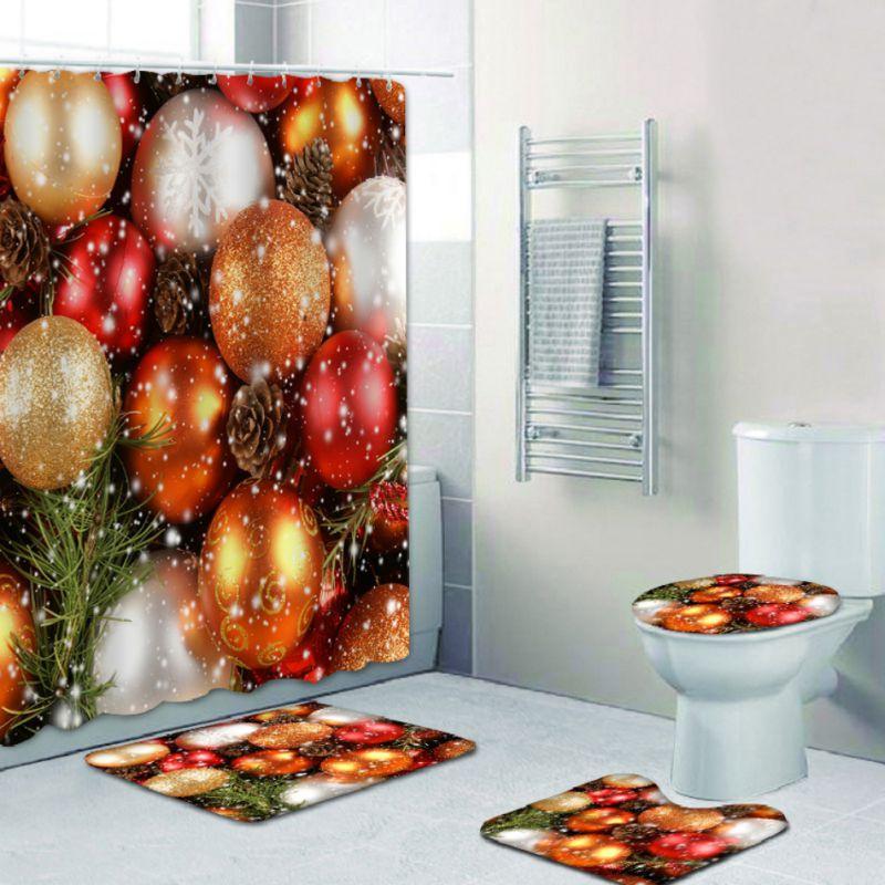 Изображение товара: Занавеска для ванной комнаты Рождественская 3D цифровая печать украшение праздника-элементы основание ванной напольный коврик для туалета