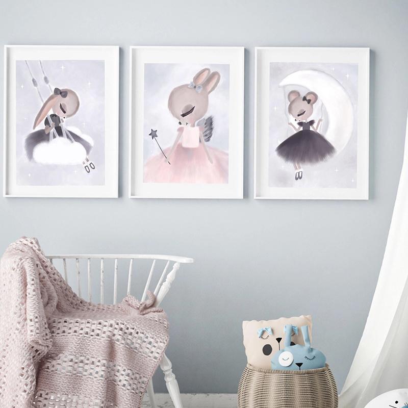 Изображение товара: Настенная картина с изображением лесного кролика для детской комнаты, постеры на холсте с изображением кролика, милые Мультяшные животные, декор для детской комнаты и девочки, подарок