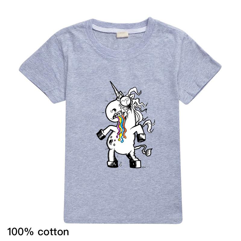Изображение товара: Детская футболка на день рождения, забавная футболка с единорогом и зомби для мальчиков, Детская мультяшная футболка с коротким рукавом, новинка, детская одежда, футболки, 2020