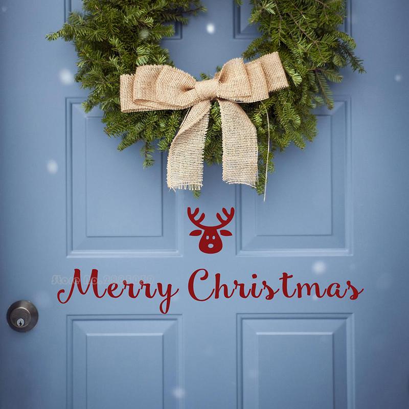 Изображение товара: Merry с рисунком рождественского оленя наклейки на стену двери наклейка Спальня с изображением деревянных дверей настенная живопись Домашний декор Гостиная декор для дома LL2199