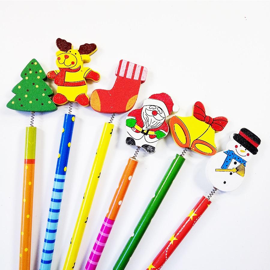 Изображение товара: 60 шт./лот деревянные карандаши в форме веселого Рождества подарок для детей с Санта-Клаусом Мультяшные деревянные канцелярские принадлежности для школы
