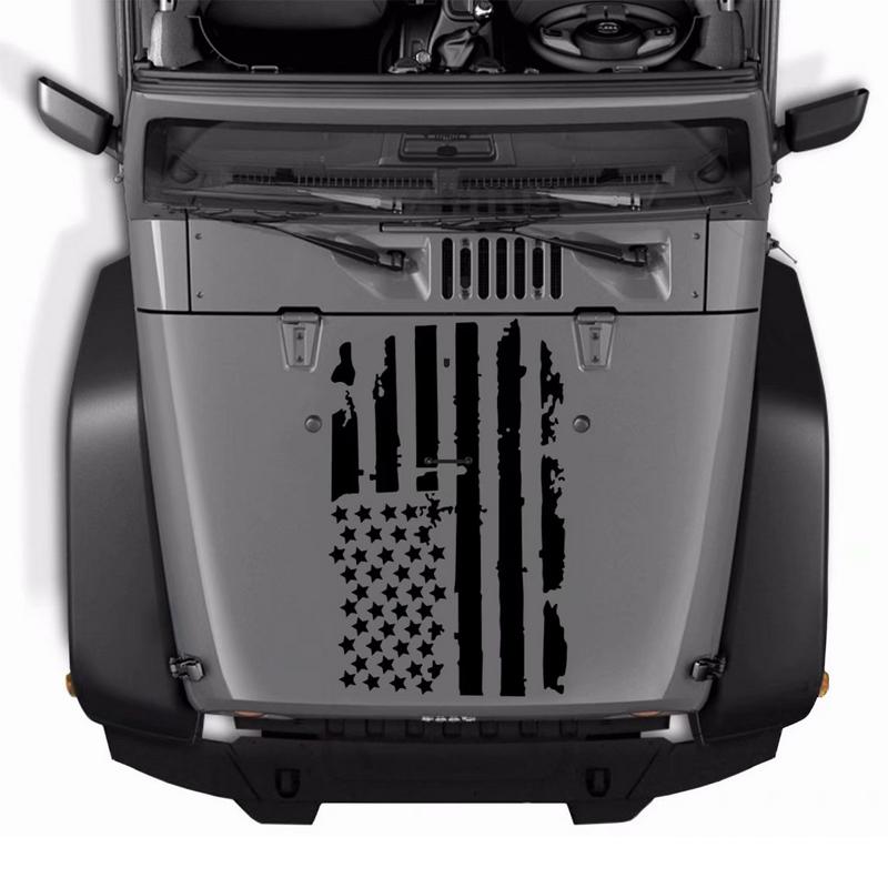 Изображение товара: Автомобильные аксессуары, 2 размера, Наклейки на капот, виниловые наклейки с американским флагом для Jeep Wrangler, прочные наклейки для украшения автомобиля