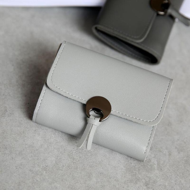Изображение товара: Модный женский короткий кошелек из искусственной кожи, кредитница, бумажник для девушек, повседневный однотонный клатч для денег