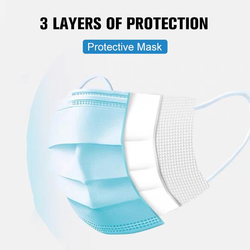 Изображение товара: Одноразовые маски для лица Nonwove 3 Слои фильтр Маска для полости рта противопылевая Безопасный Дышащий защитные маски, способный преодолевать Броды для взрослых 100 шт