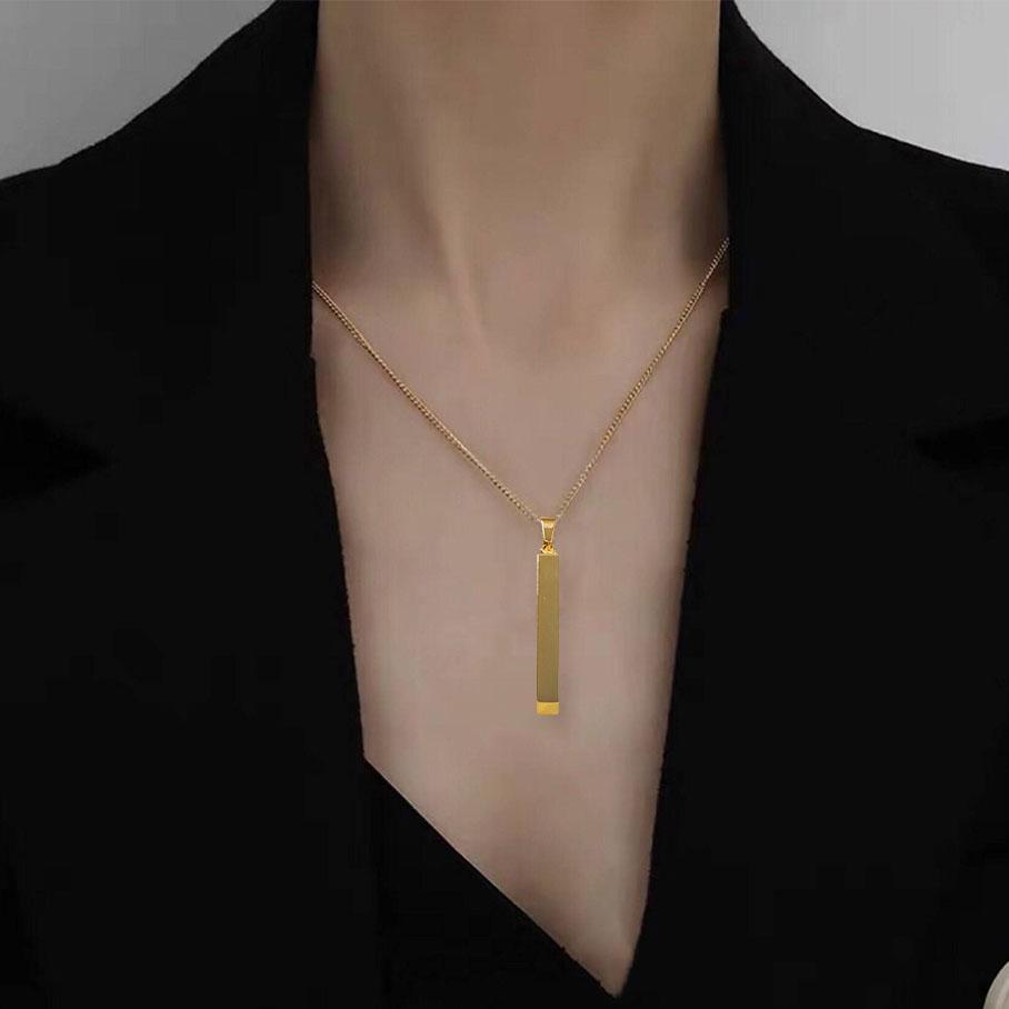 Изображение товара: Ожерелье с вертикальной подвеской из нержавеющей стали для женщин и мужчин, эффектное ожерелье цвета розового золота и черного цвета, ювелирные изделия, подарок для мужчин, 2022