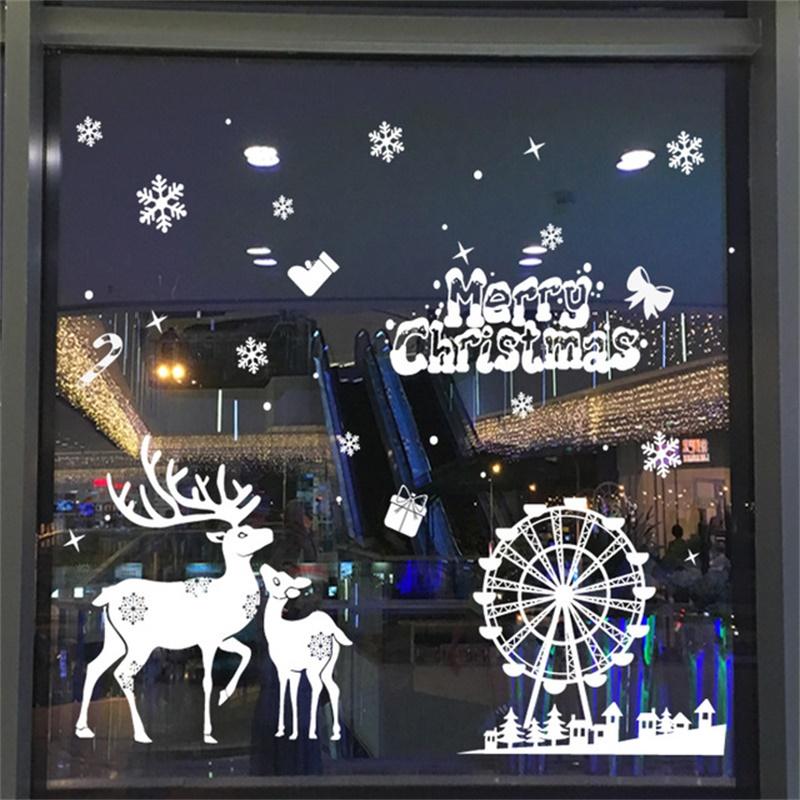 Изображение товара: Рождественское украшение наклейка на окно двухстороннее электростатическое окно стеклянная наклейка для дома Снеговик Снежинка Санта-Клаус Decora