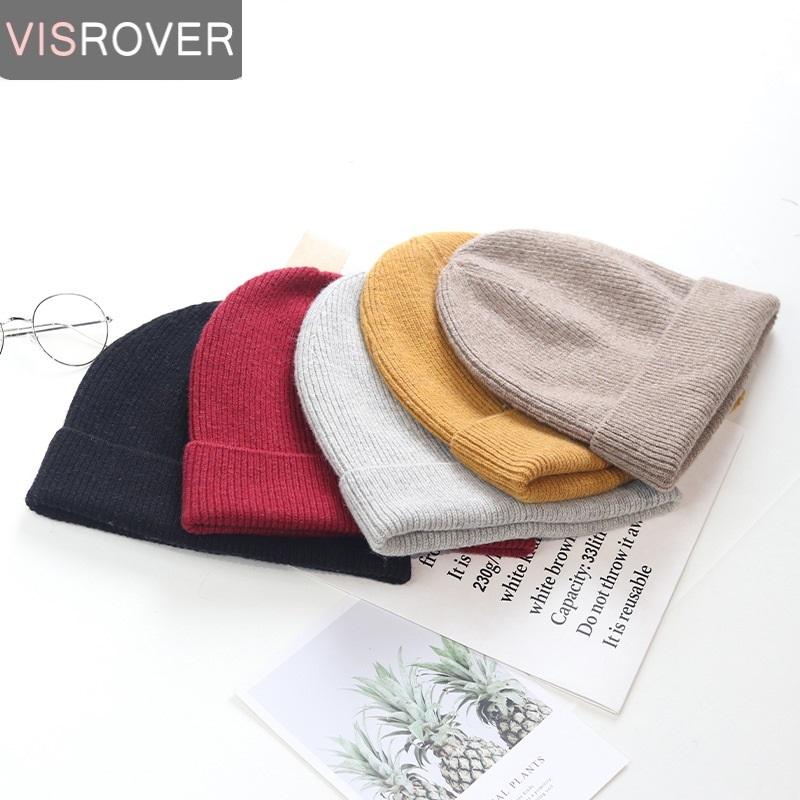 Изображение товара: VISROVER 9 Colorway зимние шапки однотонные шапки бини для женщин шерстяной берет Женская шапка теплая Skullies дизайнерский бренд Skully