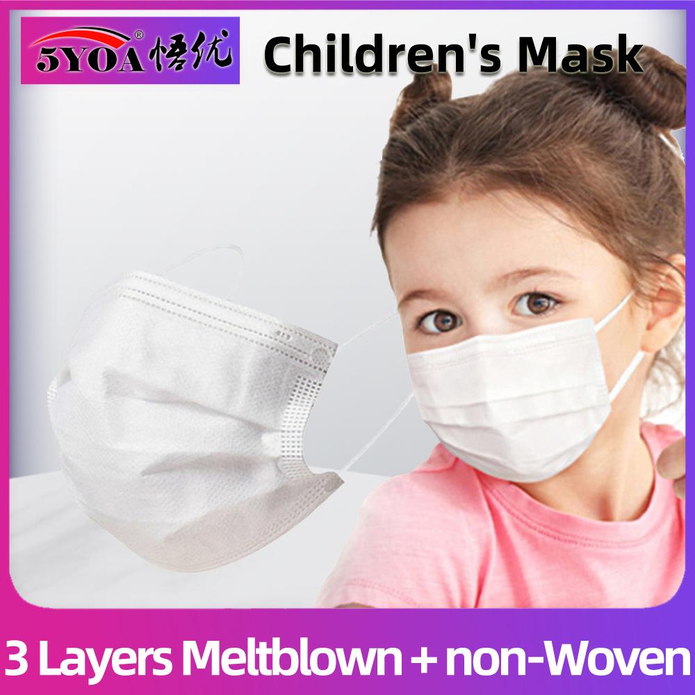 Изображение товара: 1-500 шт., детские маски для лица, детские одноразовые противопротивотуманные маски для рта, белые мягкие дышащие нетканые маски PM2.5 для мальчиков и девочек, 3 слоя