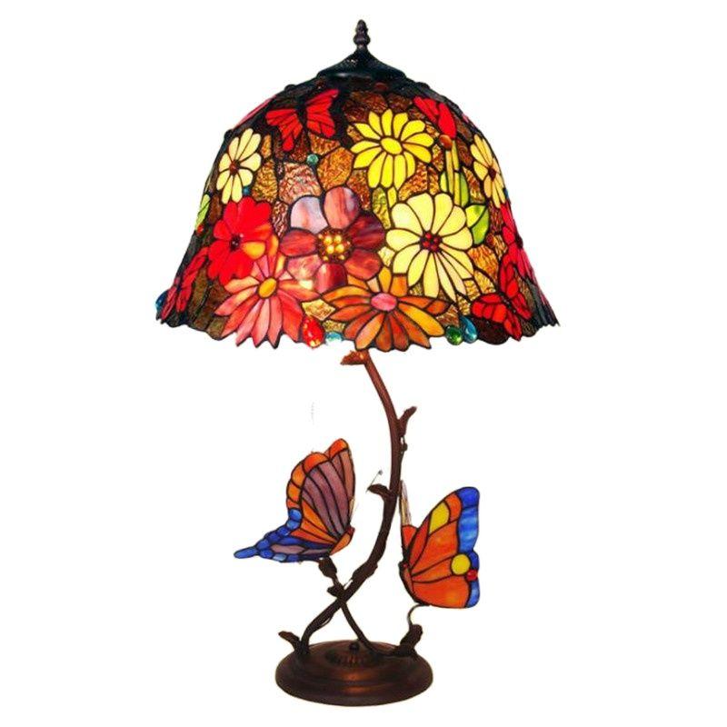 Изображение товара: Цветные стеклянные подсолнухи-бабочки Тиффани, настольная лампа для фойе, кровати, комнаты, квартиры, стеклянный светильник, диаметр 69 см 1115