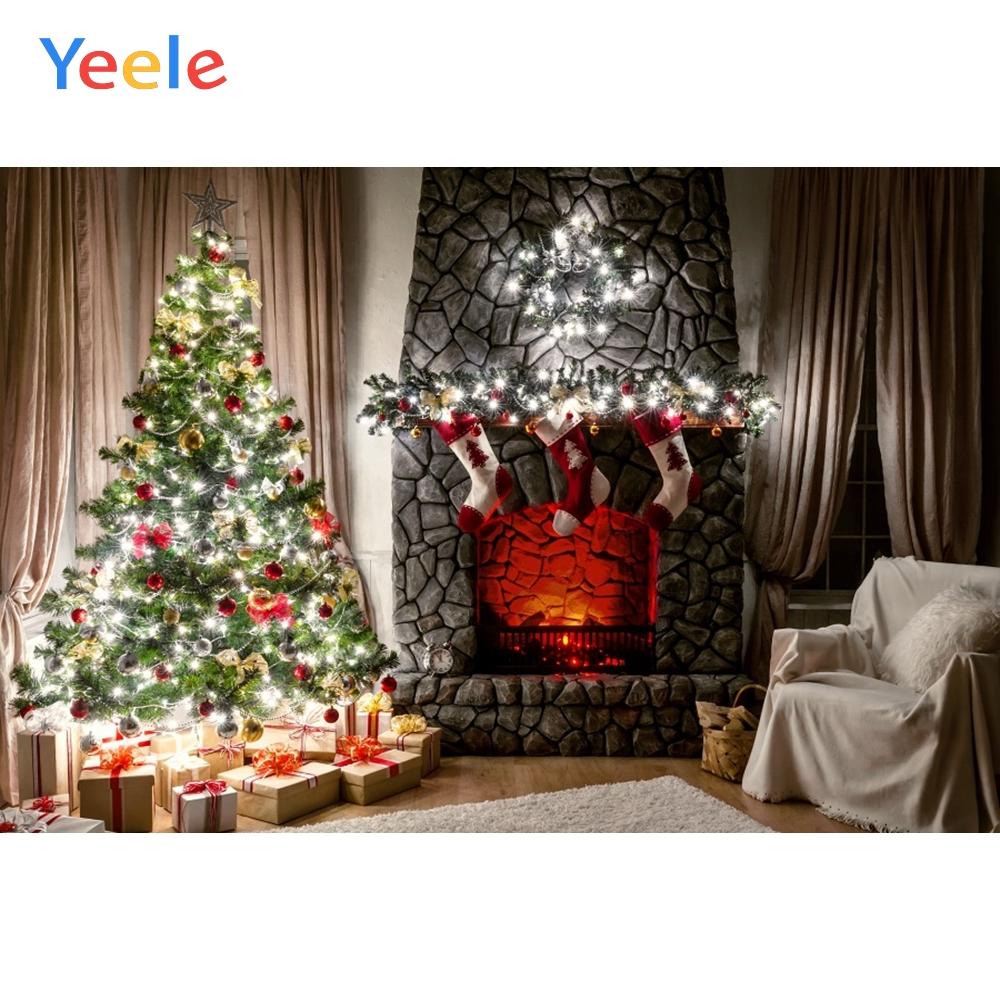 Изображение товара: Рождественская елка носок каминный подарок занавеска детский день рождения фон фотография на заказ фотографический фон для фотостудии