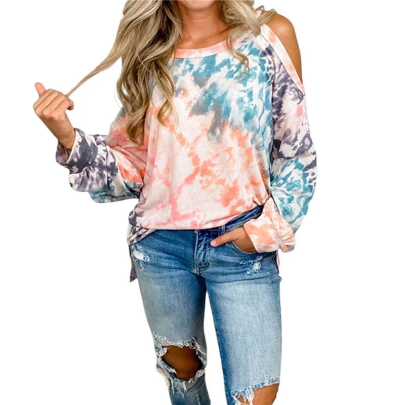 Изображение товара: Женский ажурный топ с открытыми плечами, футболка с длинными рукавами и круглым вырезом, Повседневный пуловер для девушек, уличная одежда, шопинг, свидание