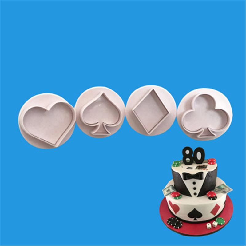 Изображение товара: 4 шт./компл. форма для печенья в виде покерной карты 3D форма для торта из нержавеющей стали хлебное печенье резак для помадки кухонные Свадебные Инструменты для выпечки
