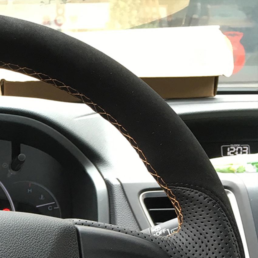 Изображение товара: Прошитый вручную черный замшевый черный кожаный Противоскользящий телефон для Honda чехол рулевого колеса автомобиля CRV 2012-2016