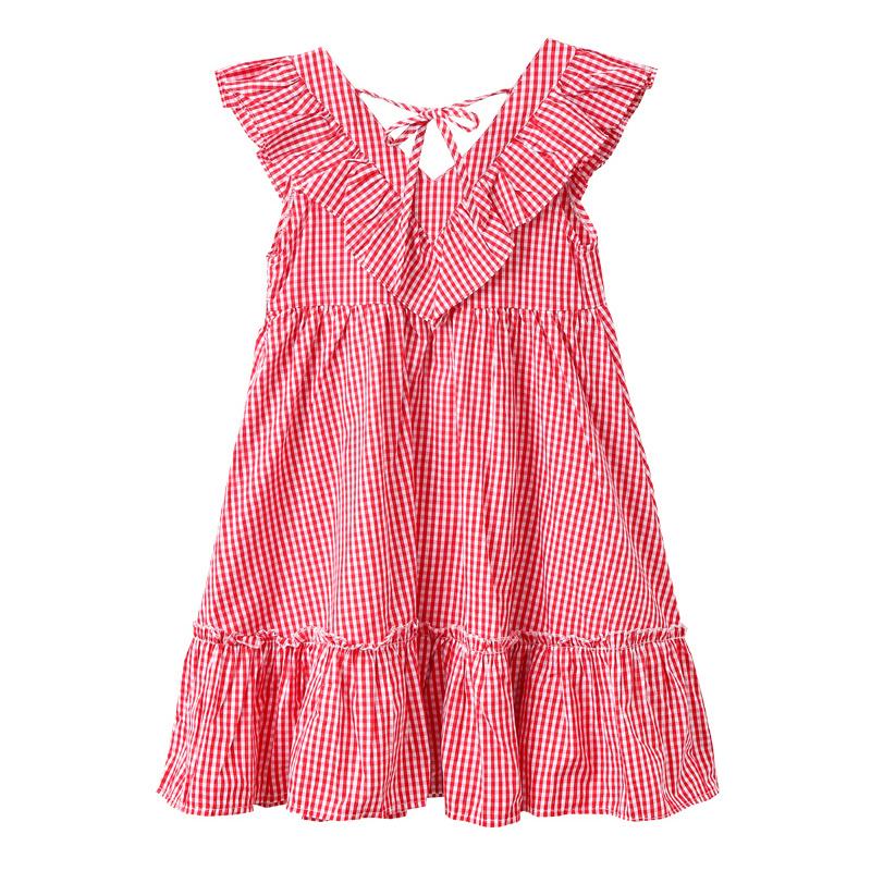 Изображение товара: Платье для девочек, летнее, с коротким рукавом, в клетку, с оборками, с v-образным вырезом, детская одежда
