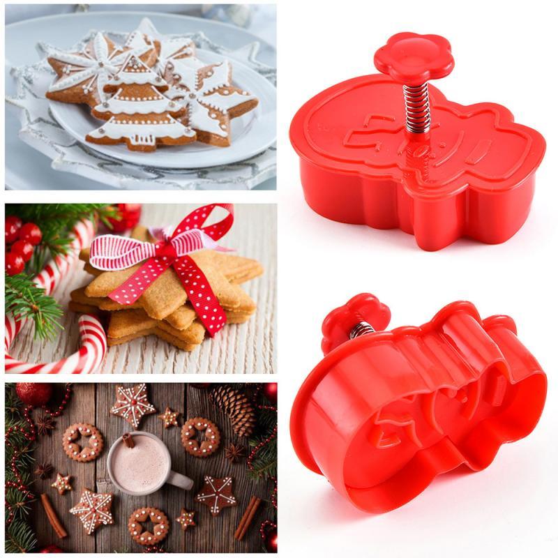 Изображение товара: 4 шт. штамп для печенья, форма «сделай сам», Рождественские 3D формочки для печенья, торта, формочки для выпечки, рождественские кухонные формочки для печенья, случайный цвет