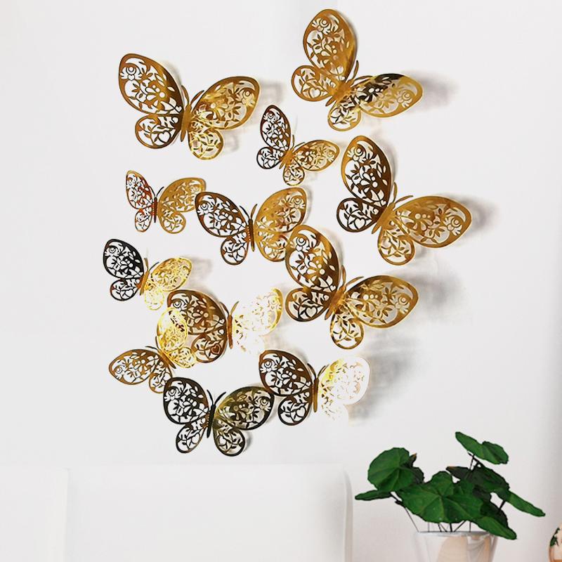 Изображение товара: 12 шт./компл. 3D Полые фотообои для украшения дома, гостиной, спальни, для вечерние ринки, свадьбы, декор, наклейки-бабочки