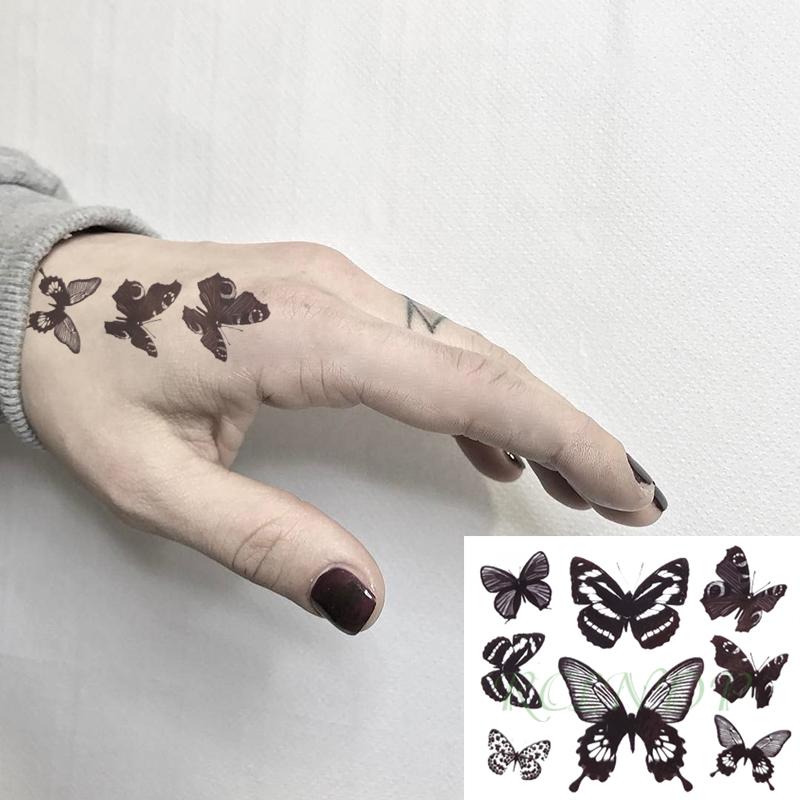 Изображение товара: Водостойкая временная татуировка-Наклейка Черная бабочка маленькая боди-арт флэш-тату на запястье для рук для мужчин и женщин