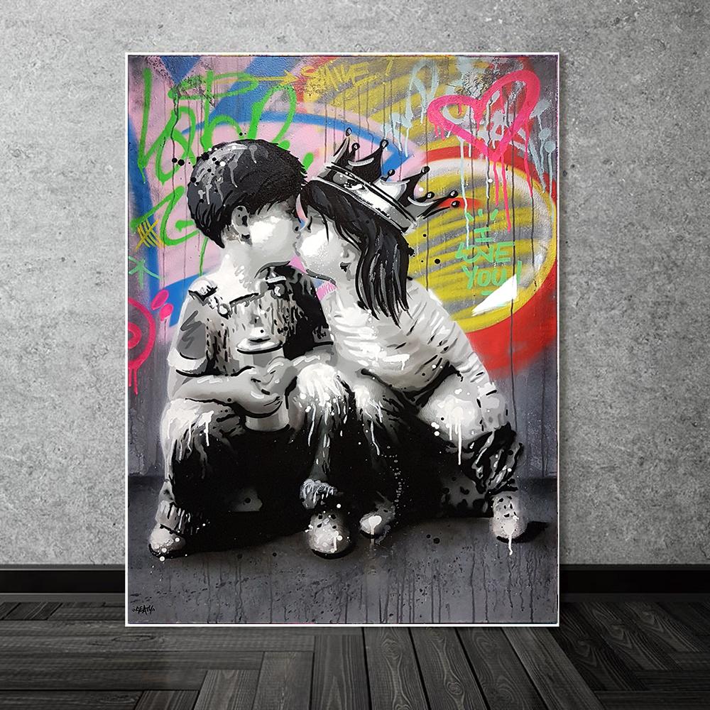 Изображение товара: Граффити с надписью Love для мальчиков и девочек поцелуй холст уличные художественные плакаты и принты настенные картины для Гостиная дома Cuadros Декор