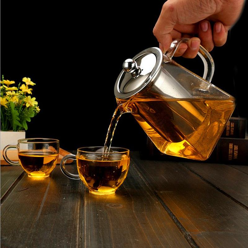 Изображение товара: Термостойкий стеклянный квадратный цветочный чайник термостойкий стеклянный чайный сервиз с сеткой из нержавеющей стали квадратный горшок