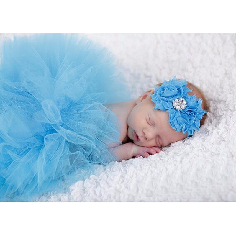 Изображение товара: Юбка-пачка из тюля для маленьких девочек и повязка на голову с цветами, реквизит для фотосессии для новорожденных, подарок на день рождения для детей 0-9 месяцев