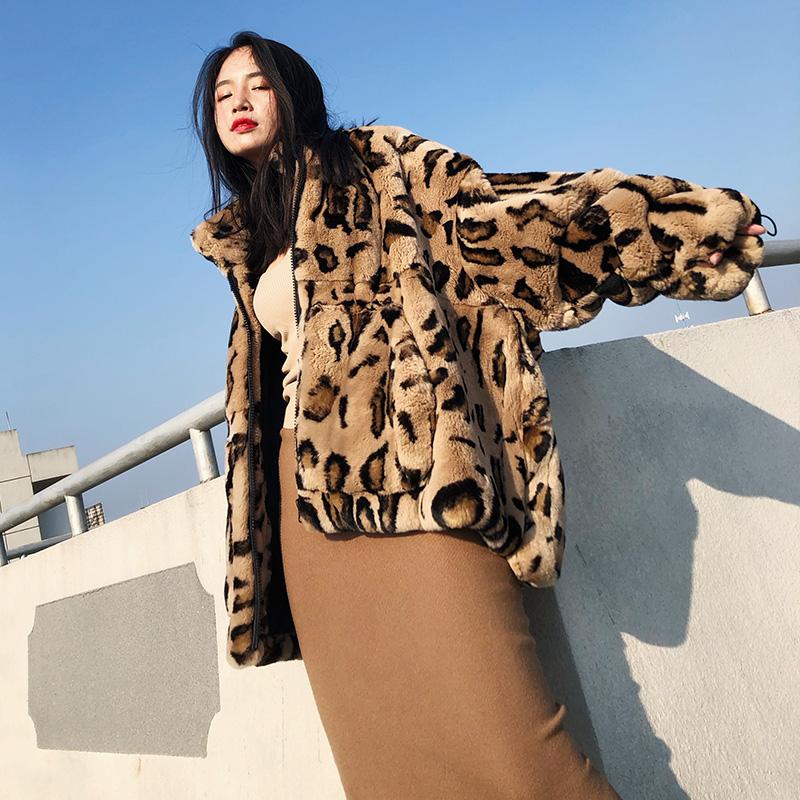 Изображение товара: Пальто с натуральным кроличьим мехом, модная леопардовая женская куртка, зимние куртки для женщин 2020, женская одежда больших размеров, Casaco Zjt914