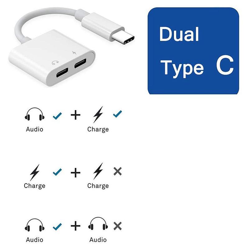 Изображение товара: 2 в 1 двойной тип C адаптер для наушников USBC разветвитель Jack AUX o зарядный конвертер для Huawei Samsung Xiaomi