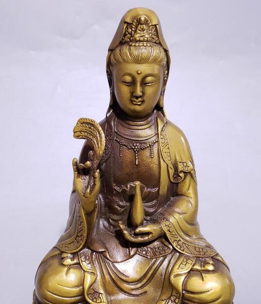 Изображение товара: Тибетский буддизм латунный сидячий Лотос Кван-Инь Будда Бодхисаттва Домашняя Декоративная скульптура статуя