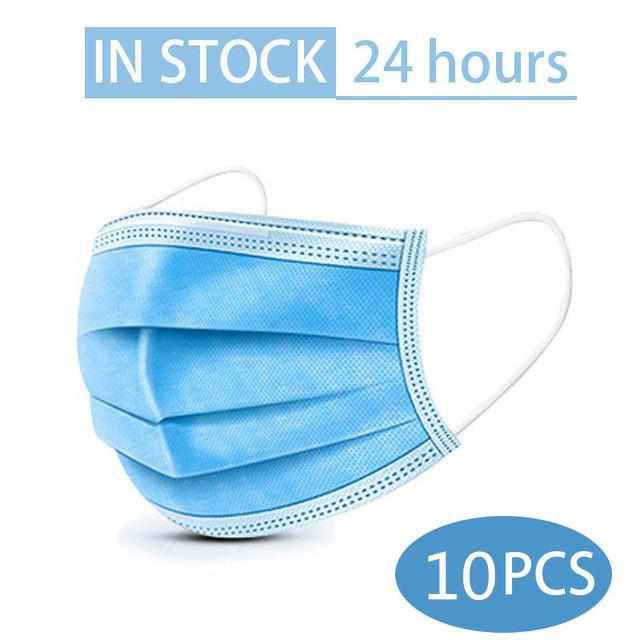 Изображение товара: 3 слоя 10 шт маски для лица нетканый одноразовый фильтр маска для рта Защита от пыли дышащие защитные маски для взрослых