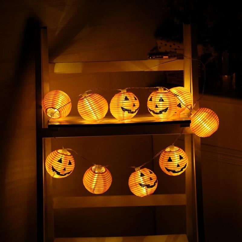 Изображение товара: Гирлянсветильник из полиэстера в виде тыквы, 10 светодиодов, фонарик, теплый белый свет на батарейках, подвесное дерево, домашние украшения для Хэллоуина