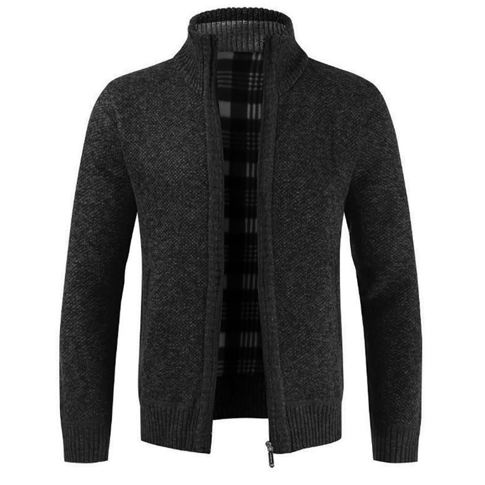 Изображение товара: Мужской вязаный свитер с карманами, теплый облегающий кардиган с плюшевой подкладкой, однотонный кардиган для осени и зимы