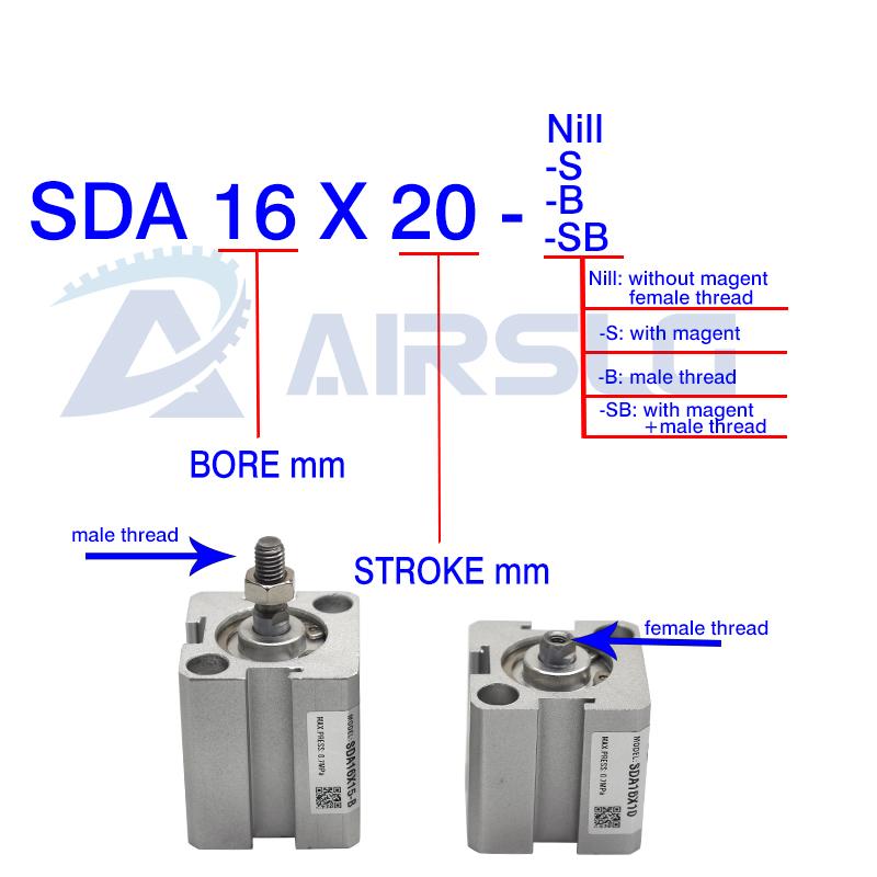 Изображение товара: Пневматический цилиндр SDA32x50 двойного действия, Компактный цилиндр SDA32X5 SDA32X10S SDA32X15B SDA32X20-S SDA32X25-B SDA32X40SB