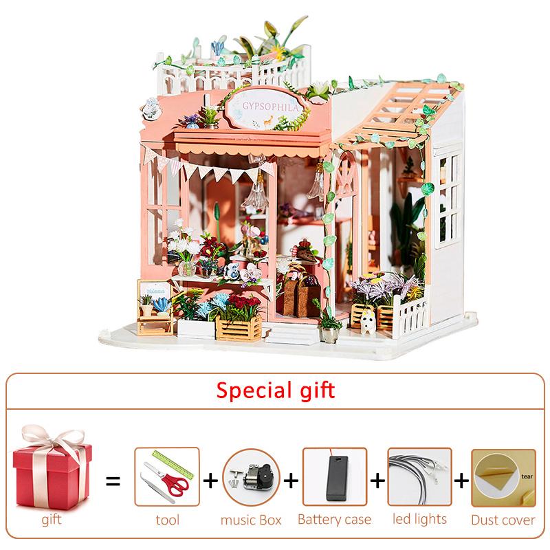 Изображение товара: Набор для сборки кукольного домика миниатюрный дом цветочный магазин Румбокс Сборная модель подарок на день рождения игрушки для детей деревянный кукольный дом мебель