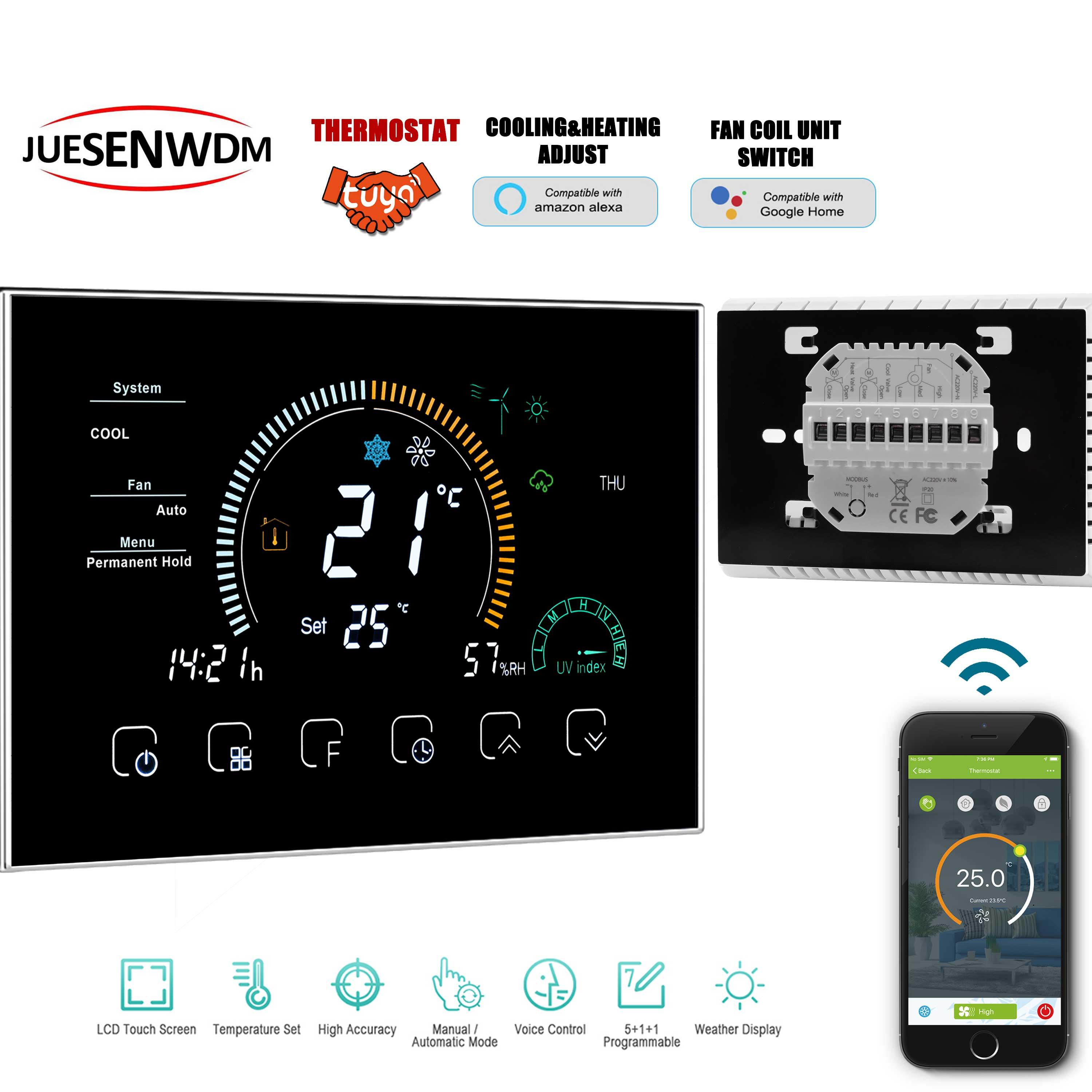 Изображение товара: Термостат для охлаждения и отопления с Wi-Fi, цифровой программируемый контроллер температуры для модулирования вывода вентилятора, голосовое взаимодействие, Google Home