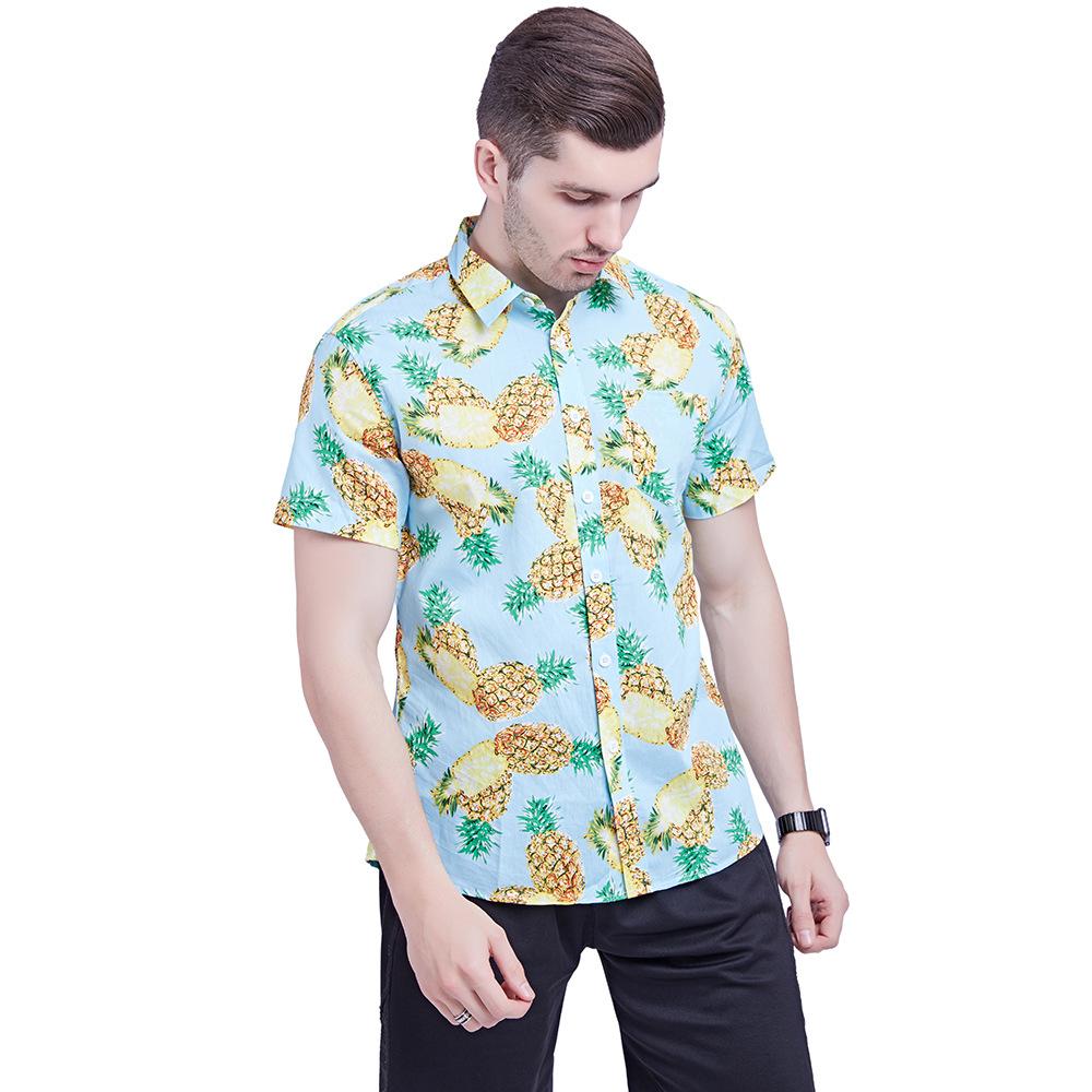 Изображение товара: Мужская рубашка с принтом ананасов, с коротким рукавом и отложным воротником
