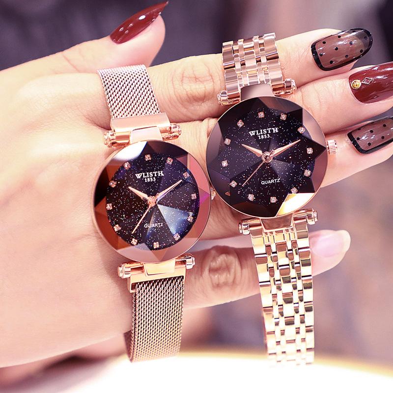 Изображение товара: OMHXZJ W184 Гипсофила индивидуальные модные блестящие бриллиантовые гвозди магнитный ремешок деловой Повседневный кварцевый механизм Женские часы
