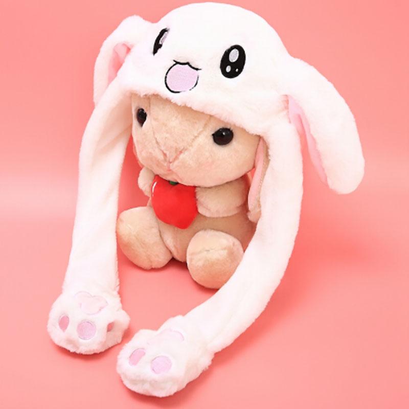 Изображение товара: Милый кролик, плюшевая шапка, розовый, белый, привлекательный, дети, милая движущаяся шапка кролика с ушами, танцевальная плюшевая игрушка, подарок для девочки
