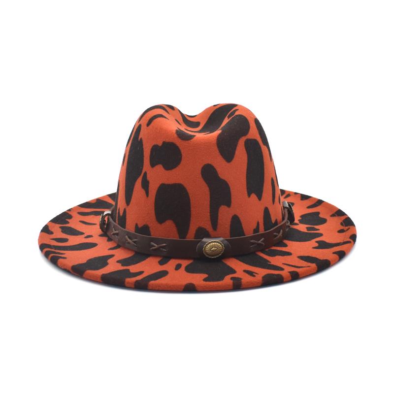 Изображение товара: Новые модные кепки FUODRAO с коровьим принтом для мужчин и женщин, фетровые шляпы, женские шерстяные фетровые винтажные ковбойские шляпы с широкими полями, Прямая поставка NN13