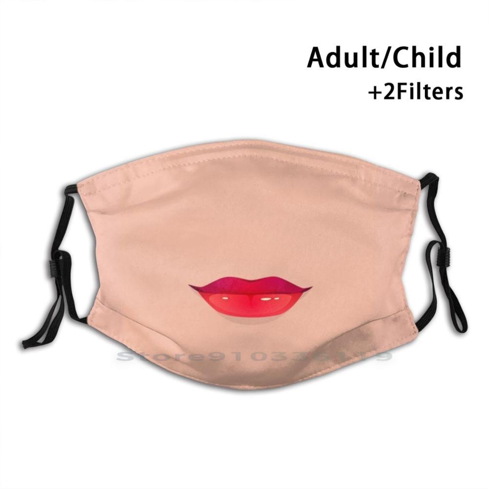 Изображение товара: Маска для лица с красными губами, многоразовая маска с принтом рта Pm2.5, маска для лица с фильтром для детей, красные губы, лица для женщин, красота, поцелуй на рот