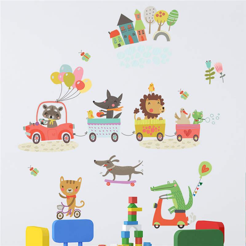 Изображение товара: Vacclo Животные поезд самокат настенные наклейки детская комната гостиная фон настенные украшения наклейки DIY настенные наклейки
