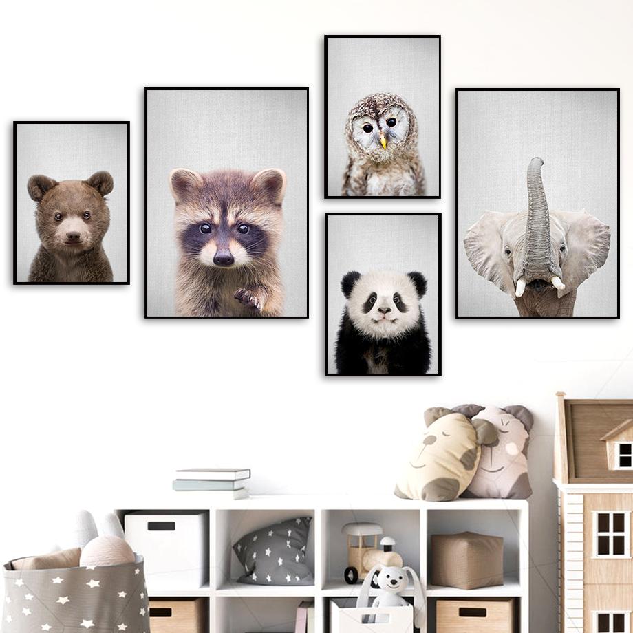 Изображение товара: Настенная Картина на холсте панда, енот, Сова, слон, медведь, скандинавские плакаты, принты для детской, Настенный декор, картины, украшение детской комнаты
