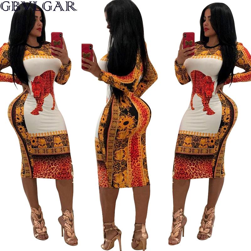 Изображение товара: 2020 Autumn Geometric Print Vintage Dress Women Dresses Long Sleeve Robe Sexy Slim Bodycon Sheath Midi Package Hip Dress Vestido