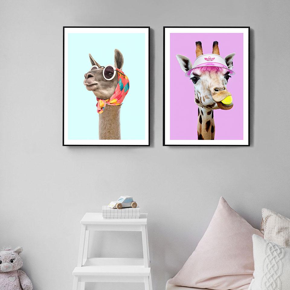 Изображение товара: Модная Настенная картина в виде кепки для тенниса, жирафа, постеры и принты в скандинавском стиле с животными, украшение для гостиной, Картина на холсте