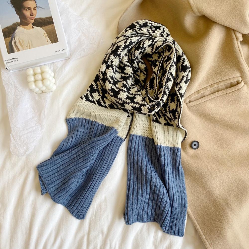 Изображение товара: Корейский стиль зимний женский шарф шерстяные вязаные шарфы для женщин плотный теплый повседневный высококачественный разноцветный шарф из твида