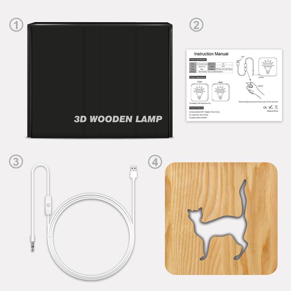 Изображение товара: Деревянная резьба, 3d лампа в форме кота, прикроватный ночник, креативный подарок, детская прикроватная настольная лампа