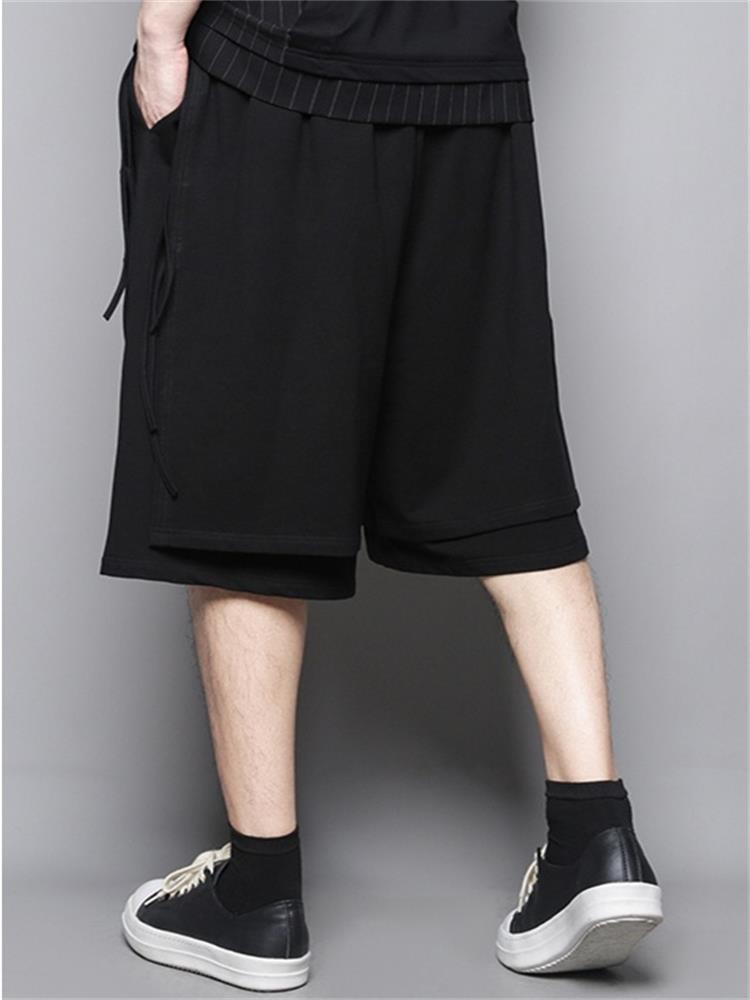 Изображение товара: Поддельные две части японских темно-черных лент с обеих сторон лямки повседневные спортивные свободные шорты-шаровары мужские пятиконечные pa